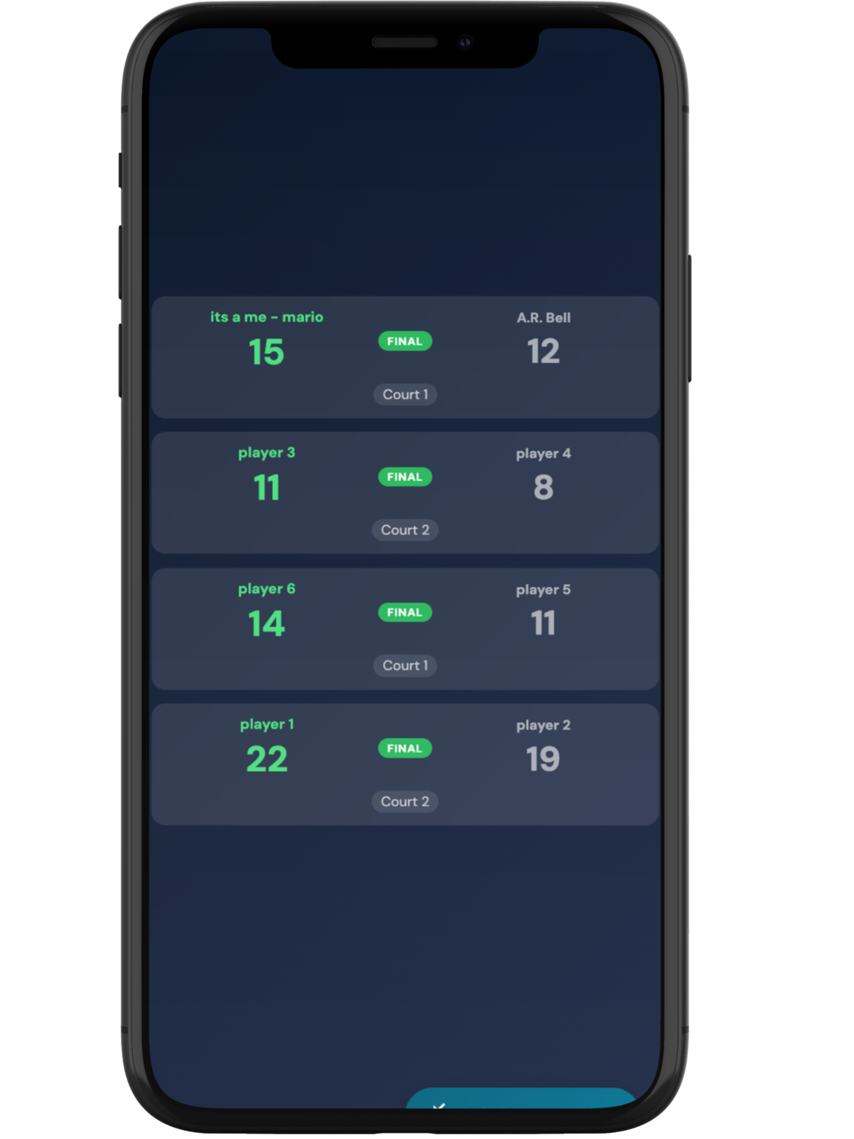 Live scoring on mobile device